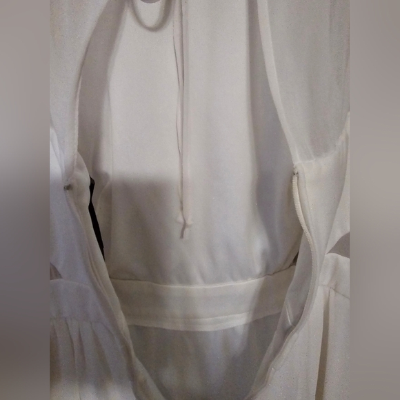 Bijou Bijou White Scoop Neck Illusion Cut Out Maxi Slit Sheer Dress - Picture 7 of 12